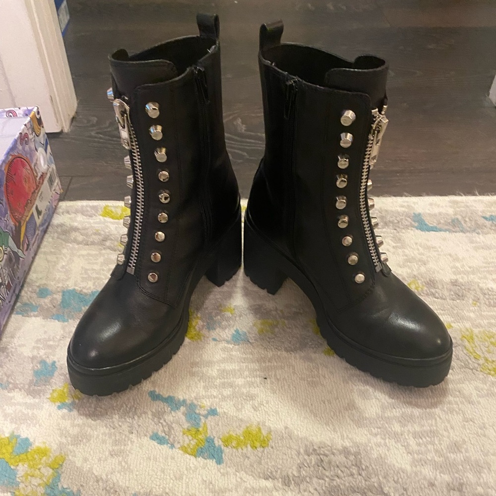 Jeffrey Campbell black silver studs zip boots